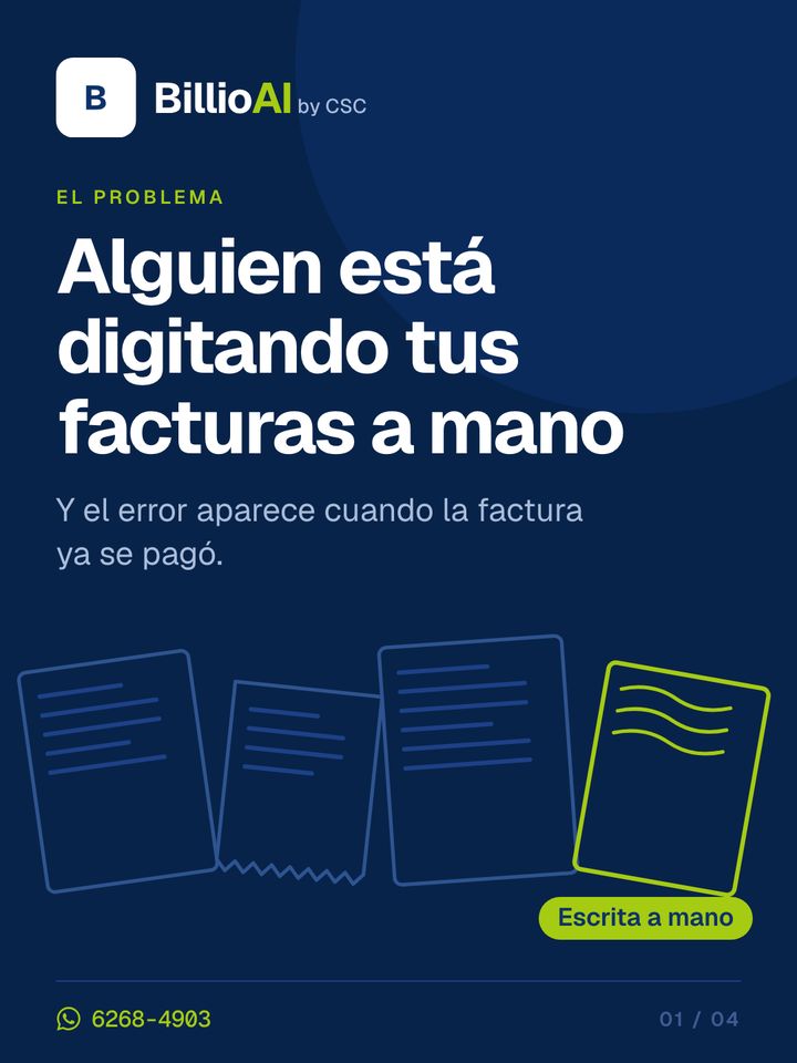 Anuncio de Billio, de CSC: alguien está digitando tus facturas a mano