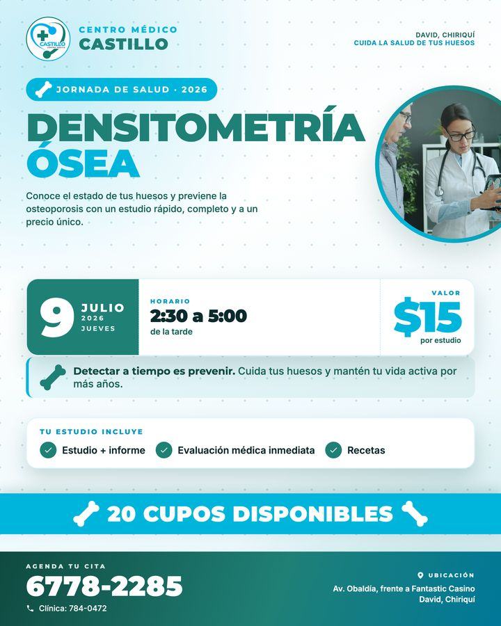 Anuncio de la jornada de densitometría del Centro Médico Castillo