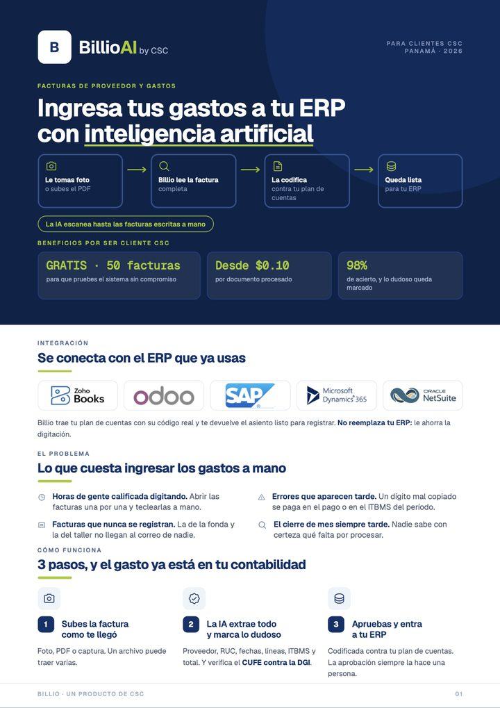 Brochure impreso de Billio