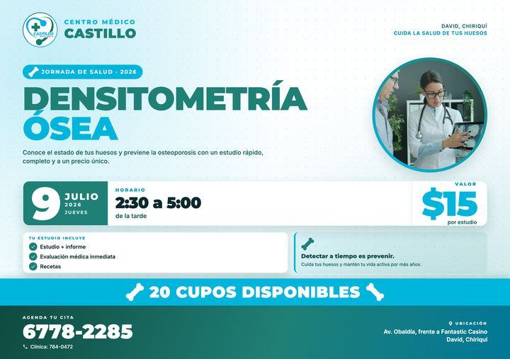 Volante A5 de la jornada de densitometría del Centro Médico Castillo