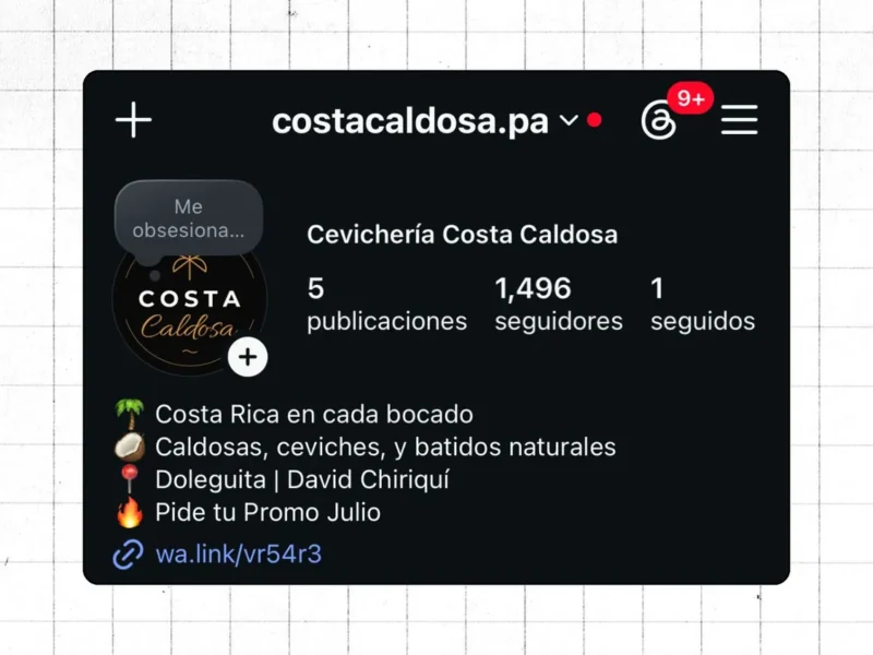 Perfil de Instagram de Cevichería Costa Caldosa con casi 1,500 seguidores conseguidos desde cero por Fresa Marketing