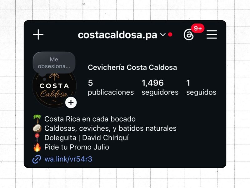 Perfil de Instagram de Cevichería Costa Caldosa con casi 1,500 seguidores conseguidos desde cero por Fresa Marketing