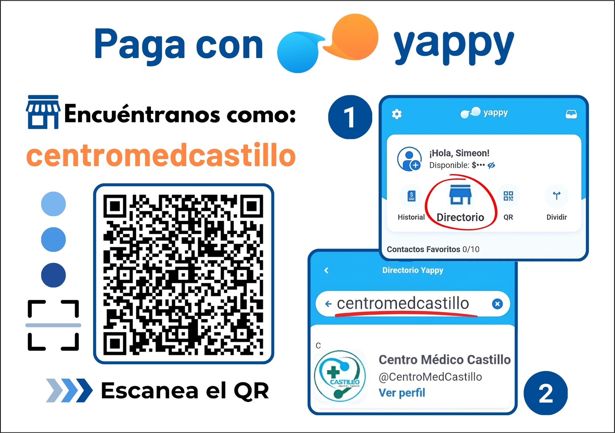 Diseño QR para pagos digitales con Yappy del Centro Médico Castillo en David, Chiriquí, creado por Fresa Marketing Panamá