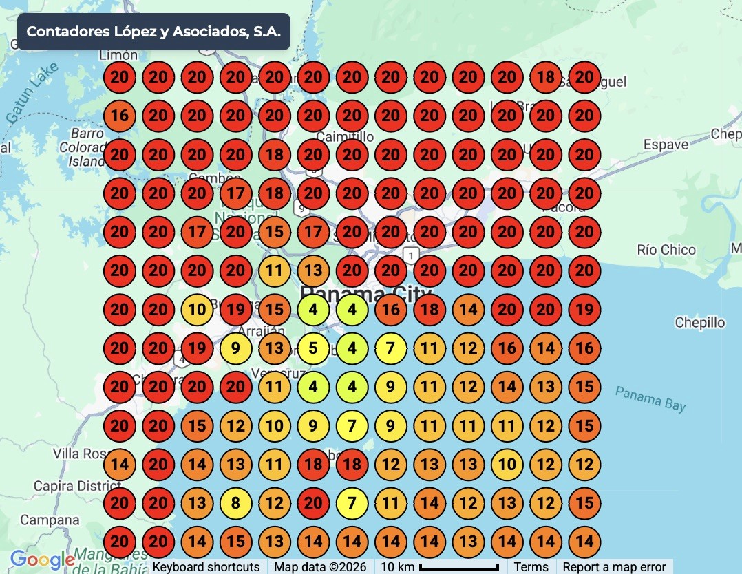 Ejemplo de posiciónamiento en Google Maps con mapa de calor para negocio local en Google Business Profile