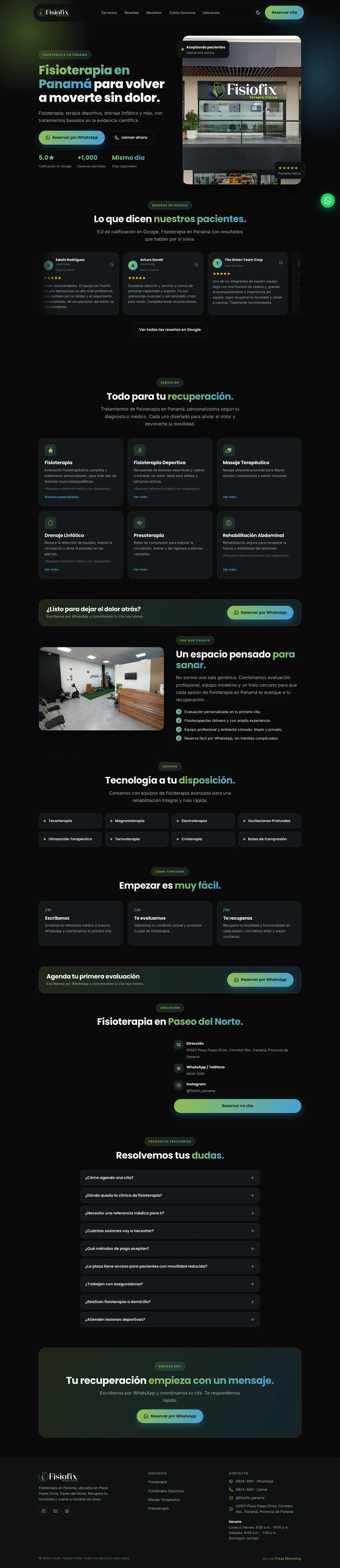 Recorrido completo de la página web de Fisiofix Terapia Física en computadora