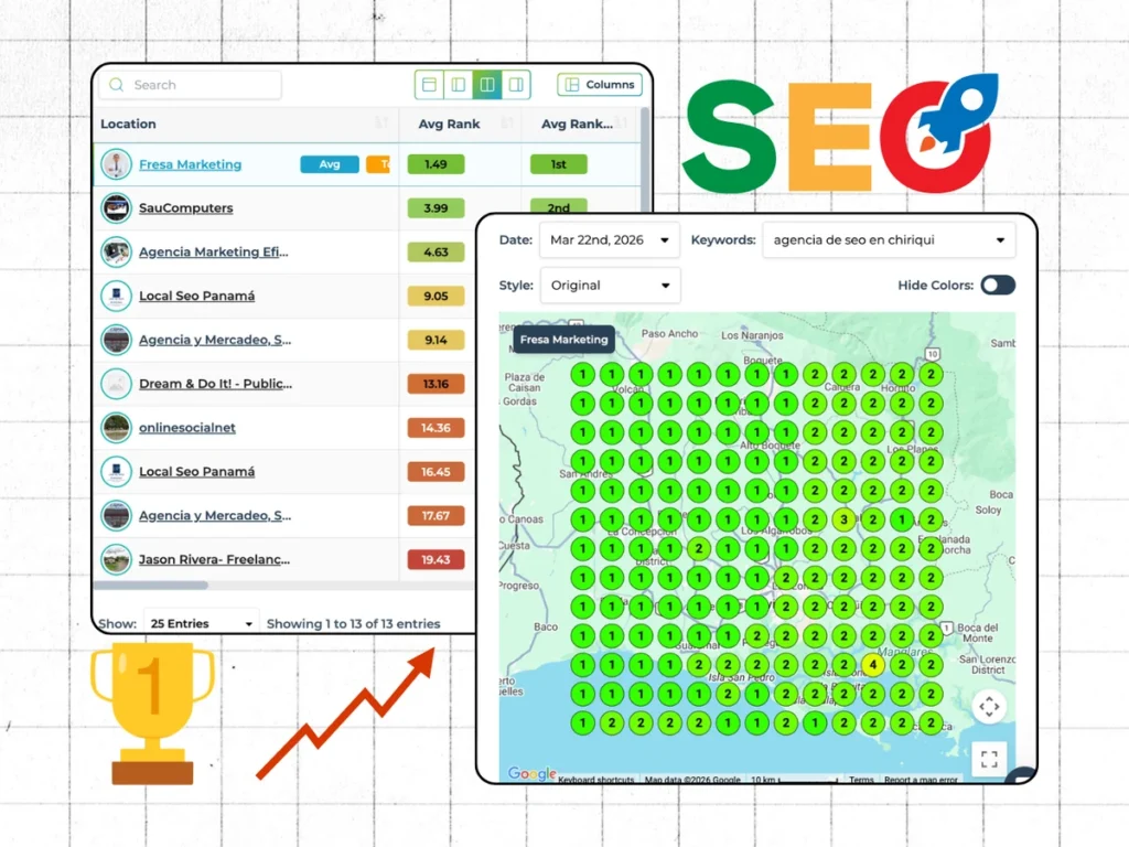 Fresa Marketing en el puesto 1 del mapa de resultados de Google para agencia de SEO en Chiriquí