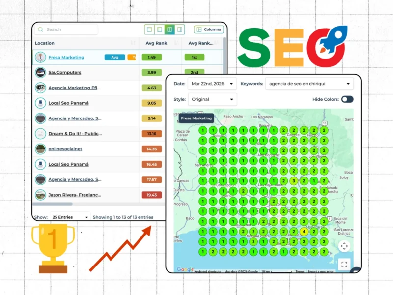 Fresa Marketing en el puesto 1 del mapa de resultados de Google para agencia de SEO en Chiriquí