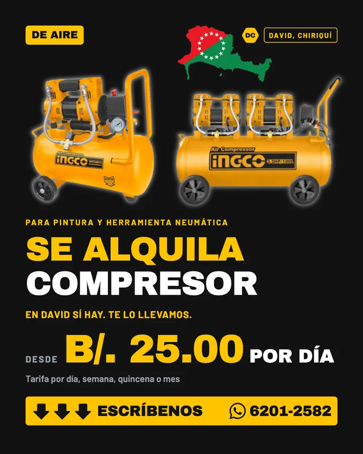 Anuncio de alquiler de compresor de aire en David, Chiriquí, para D'Cache