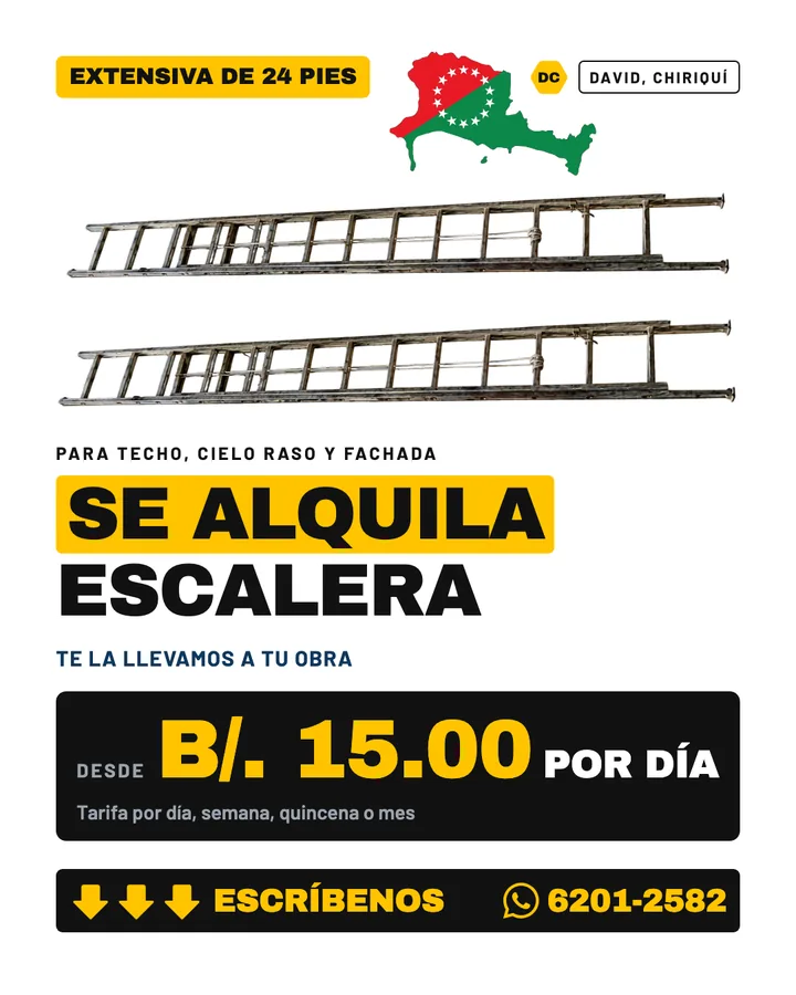 Anuncio de alquiler de escalera extensiva en David, Chiriquí, para D'Cache