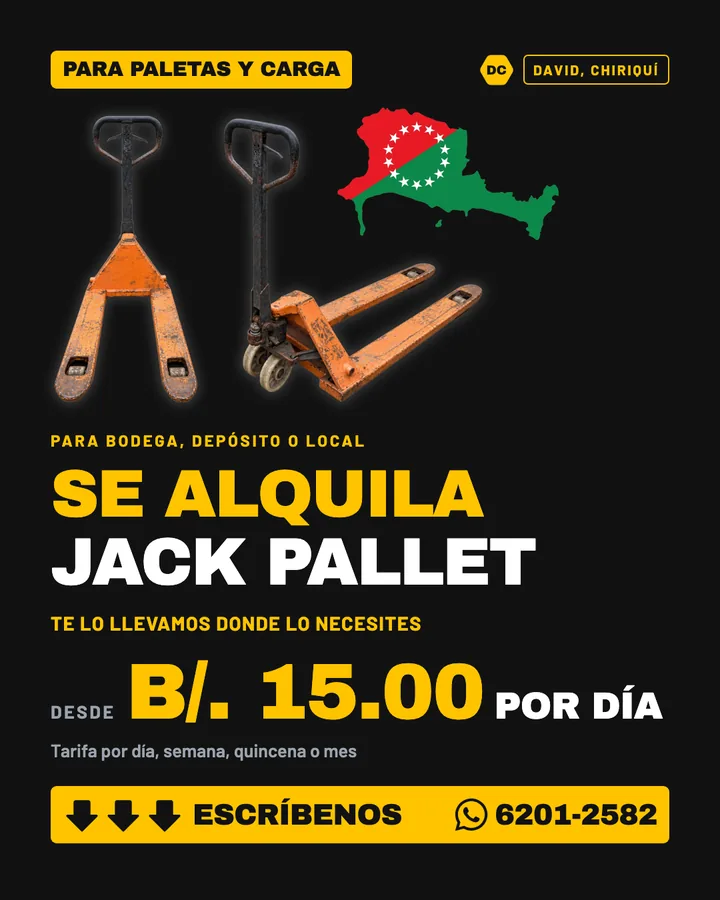 Anuncio de alquiler de jack pallet en David, Chiriquí, para D'Cache