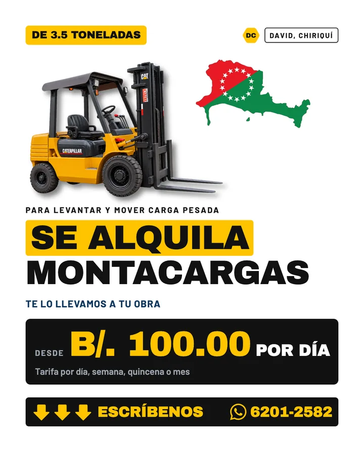 Anuncio de alquiler de montacargas 3.5 toneladas en David, Chiriquí, para D'Cache