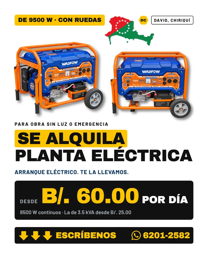 Anuncio de alquiler de planta eléctrica en David, Chiriquí, para D'Cache