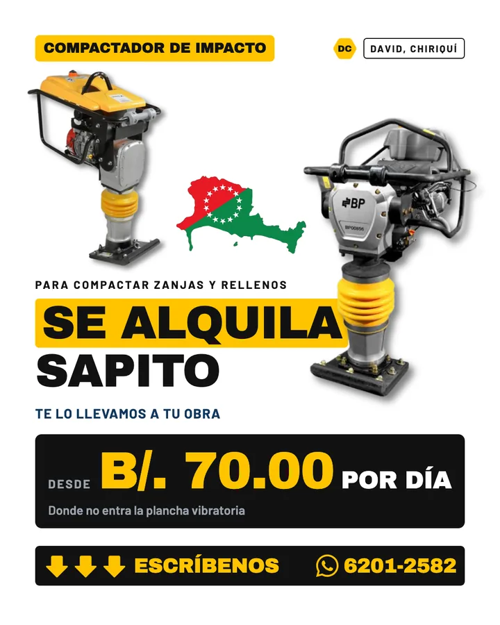 Anuncio de alquiler de sapito compactador en David, Chiriquí, para D'Cache
