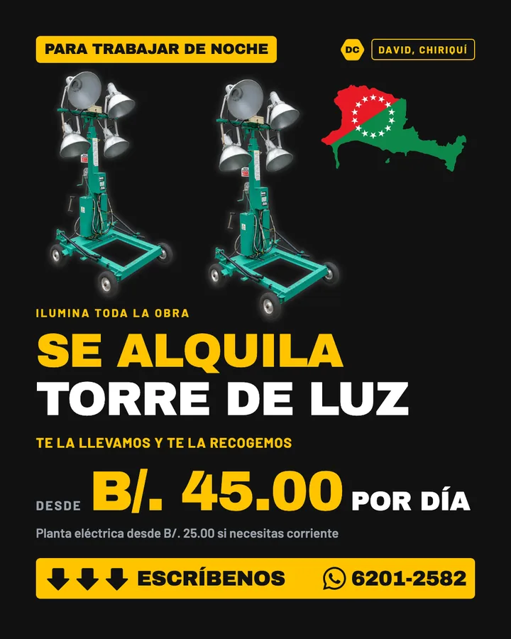 Anuncio de alquiler de torre de luz en David, Chiriquí, para D'Cache