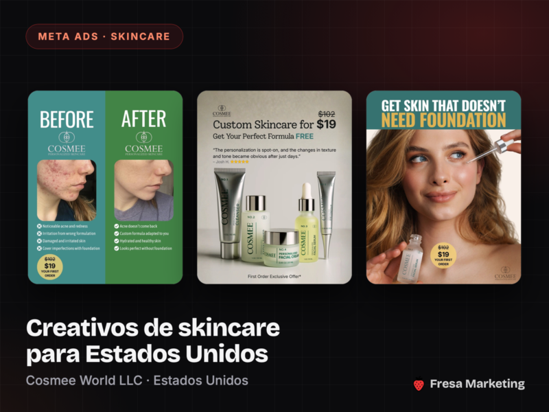 Portada del caso: creativos de skincare para campañas de Meta Ads de Cosmee World
