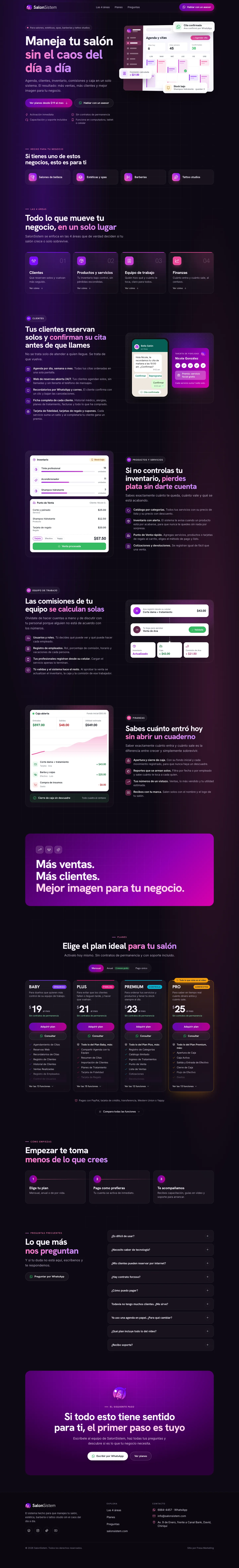 Recorrido completo de la página web de SalonSistem en computadora