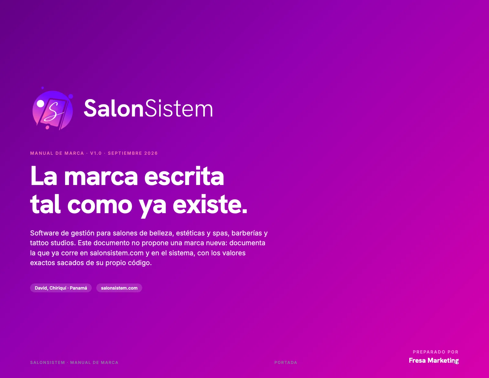 Portada del manual de marca de SalonSistem creado por Fresa Marketing