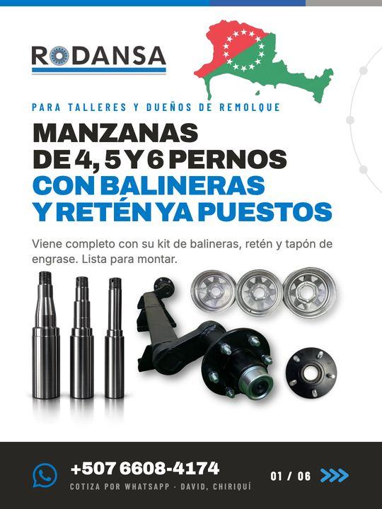 Anuncio ganador de RODANSA: manzanas de 4, 5 y 6 pernos con balineras y retén ya puestos